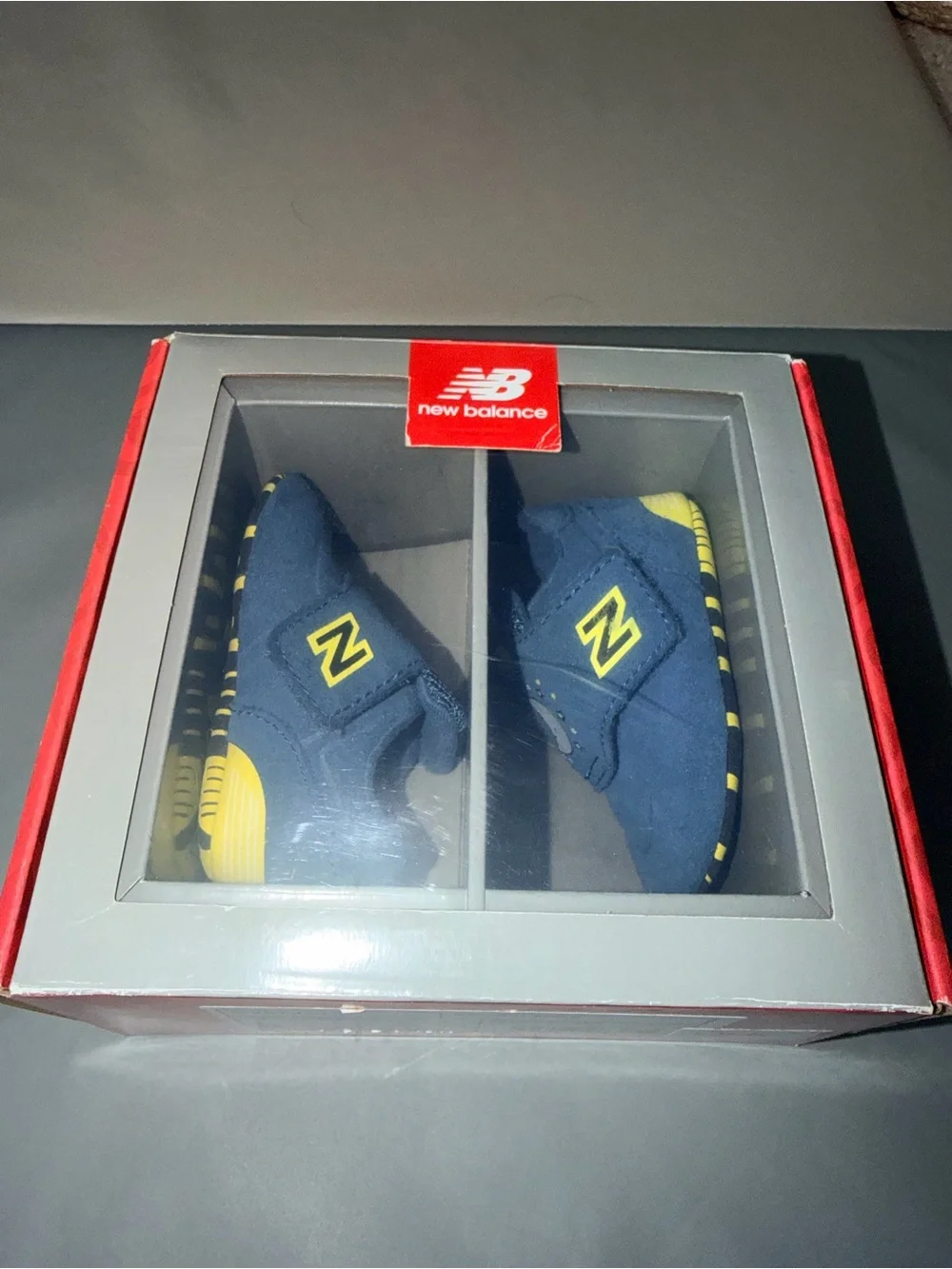 New Balance Infant/Baby Navy and Yellow Hook-and-Loop Shoe Size 1